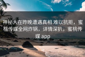 神秘人在昨晚遭遇真相 难以抗拒，蜜桃传媒全网炸锅，详情深扒，蜜桃传媒 app