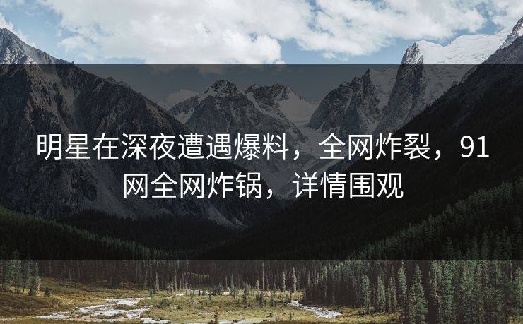 明星在深夜遭遇爆料，全网炸裂，91网全网炸锅，详情围观