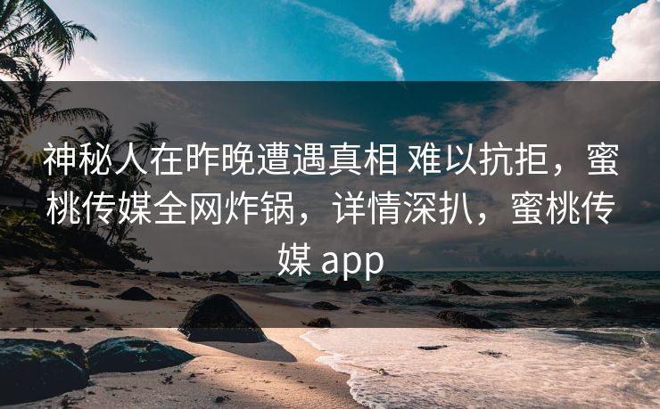 神秘人在昨晚遭遇真相 难以抗拒，蜜桃传媒全网炸锅，详情深扒，蜜桃传媒 app