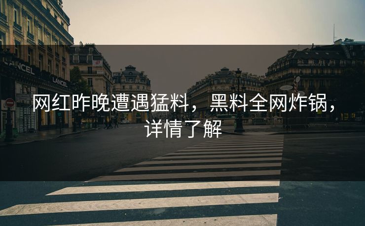 网红昨晚遭遇猛料，黑料全网炸锅，详情了解