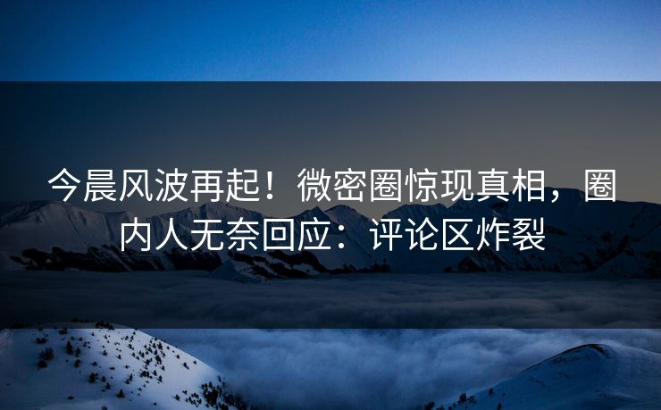 今晨风波再起！微密圈惊现真相，圈内人无奈回应：评论区炸裂
